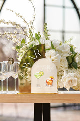 Gold mirror and frosted acrylic signature cocktails bar signs arched shape
