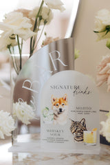 Silver mirror and frosted acrylic dog signature drink signs arched shape
