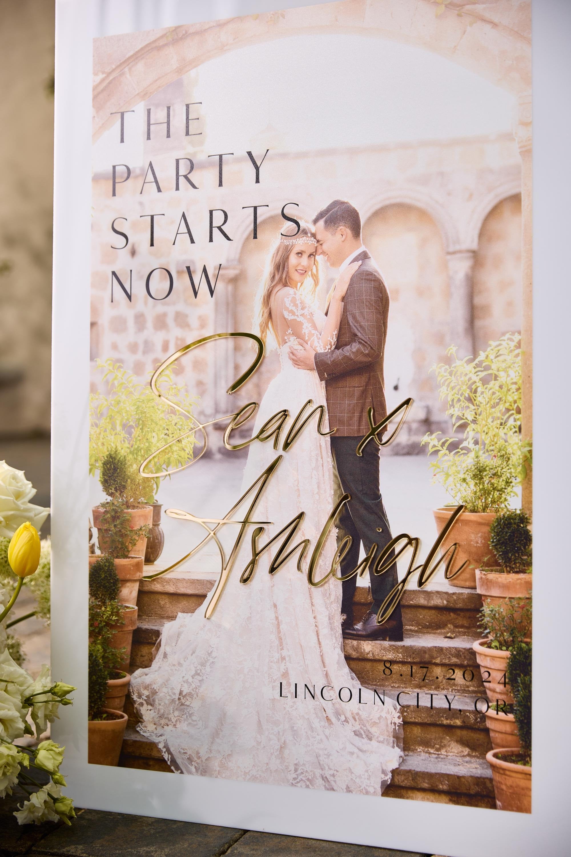 3D Gold Mirror Lettering on Acrylic Photo Sign.