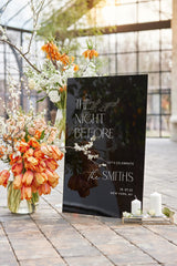 Black Acrylic Wedding Welcome Sign featuring crisp white typography for modern entrances.