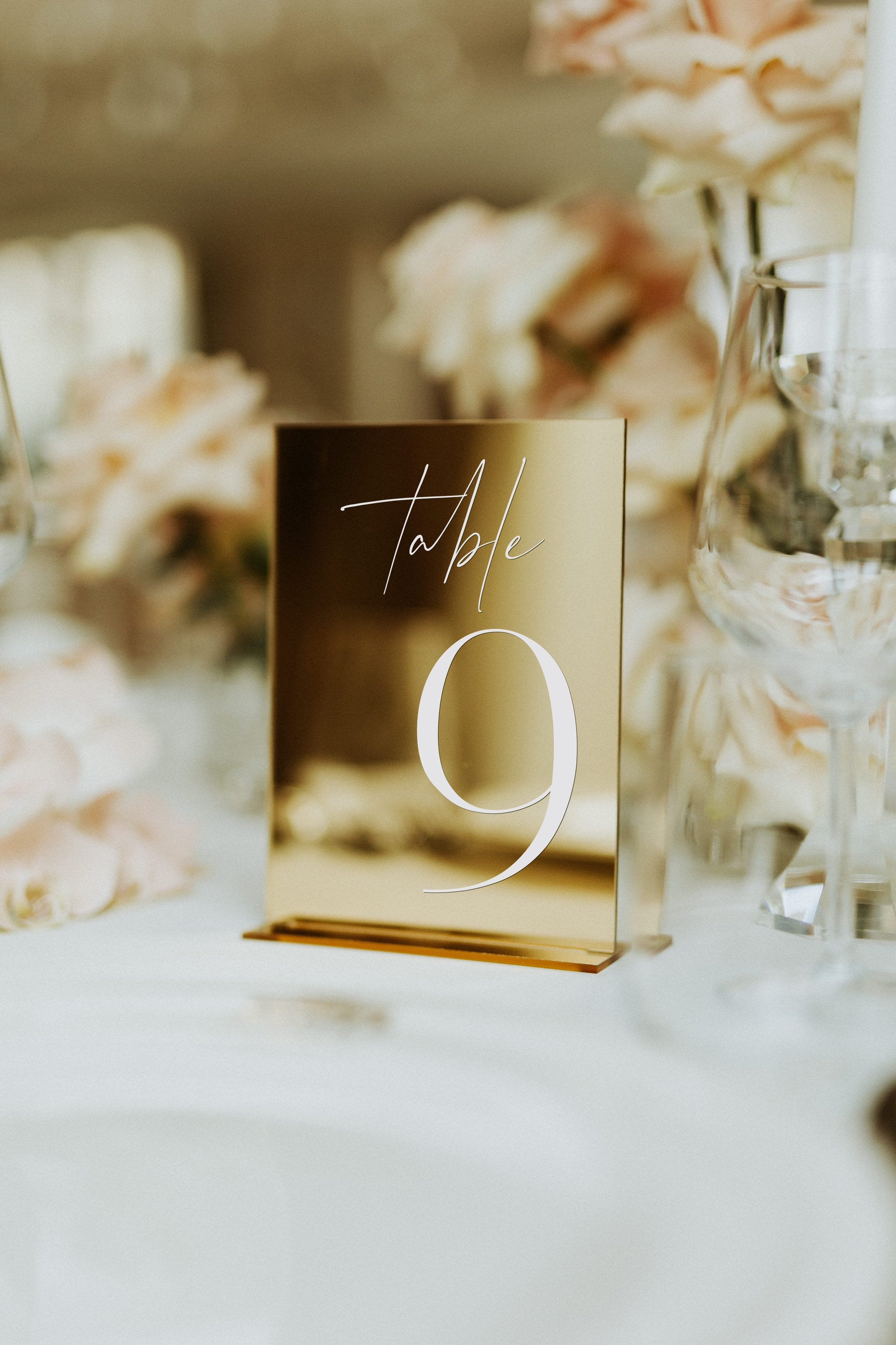 Gold mirror acrylic table number with stand for wedding reception
