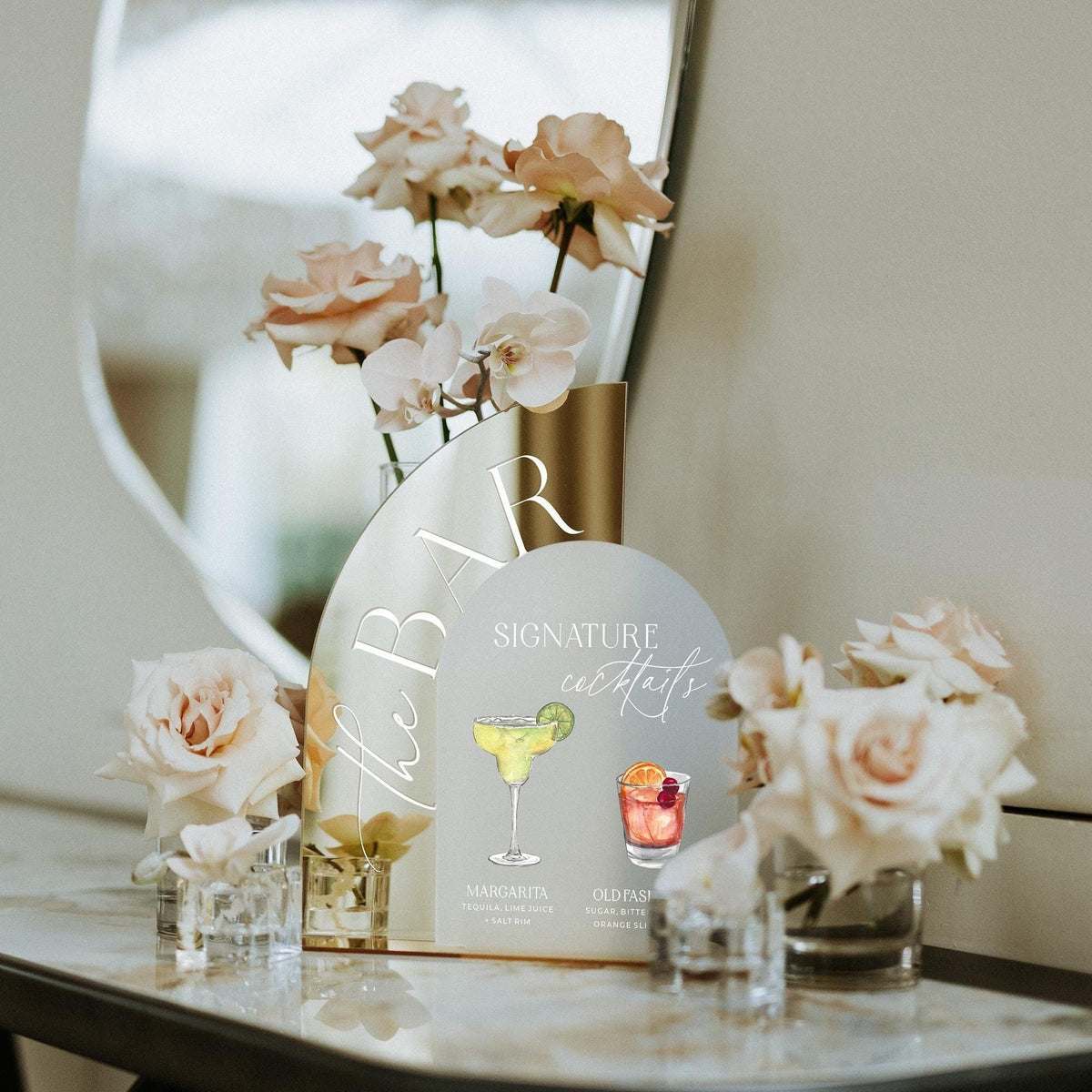 Signature Cocktails Bar Sign - Gold Mirror Acrylic | MoniquePaperArt