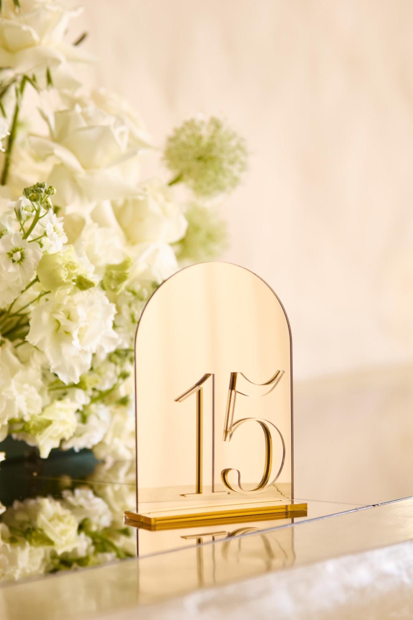 Wedding table numbers gold mirror arched shape for reception table
