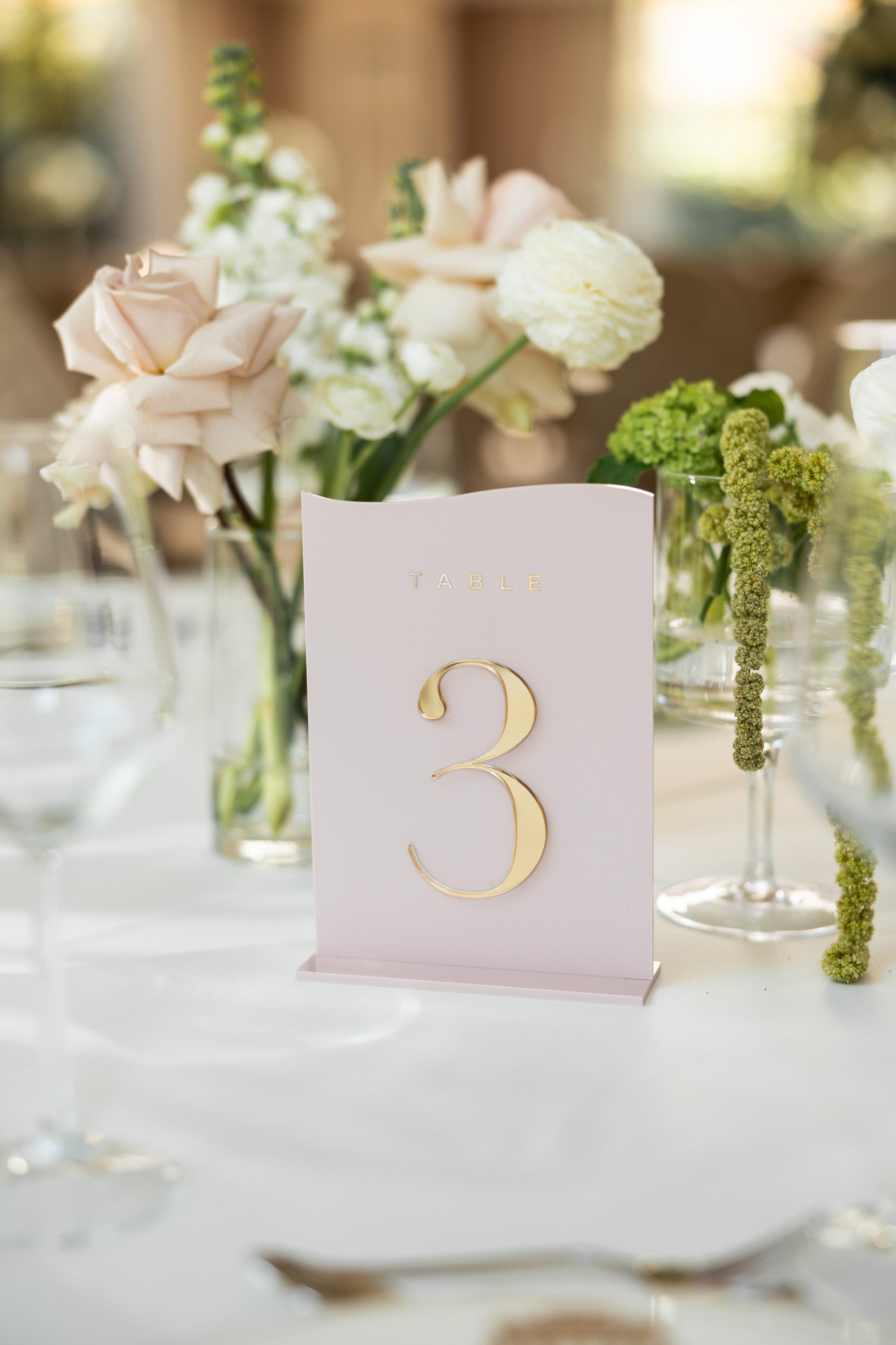 Custom dusty pink and gold wedding table signs 1-30.