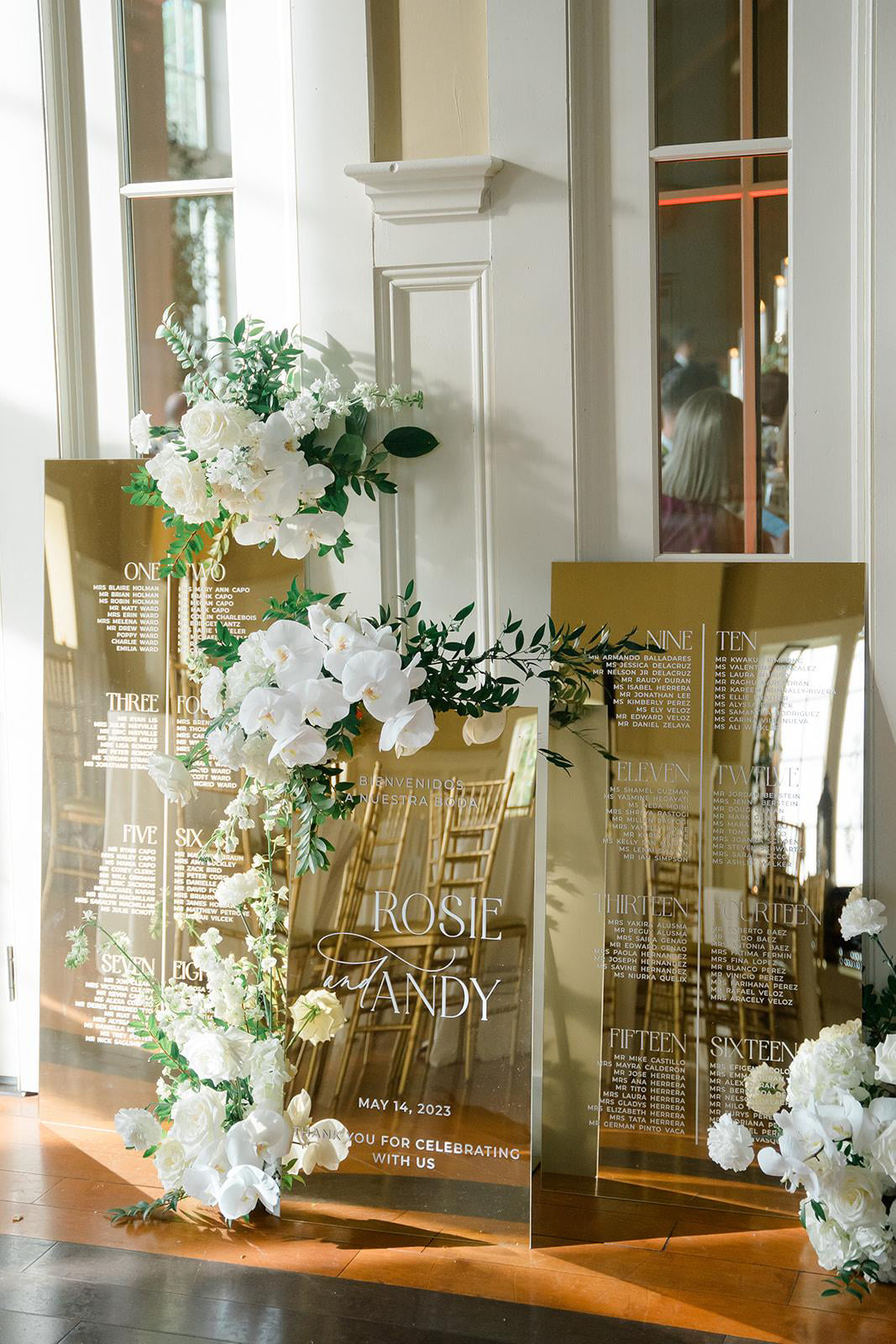 Gold mirror acrylic wedding signs bundle, designed for display at a reception entrance.
