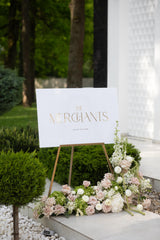 White Acrylic Wedding Welcome Sign with luxury 3D gold mirror lettering.